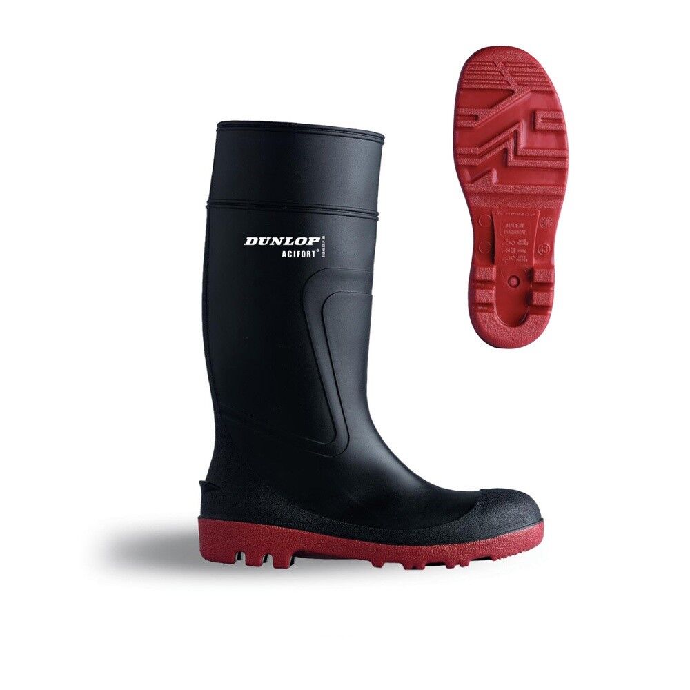 Black Dunlop Acifort Warwick Full Safety Wellies Boots Toecap/Midsole 6-12
