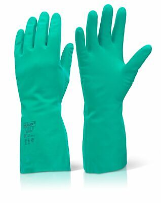 10 Pairs Click Green Flocklined Nitrile Gauntlet 33cm Resistant to Solvents