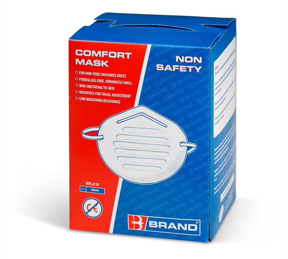 Comfort Dust Masks Respirator 50 Pack With Noseclip Odourless Elasticated BBDMN