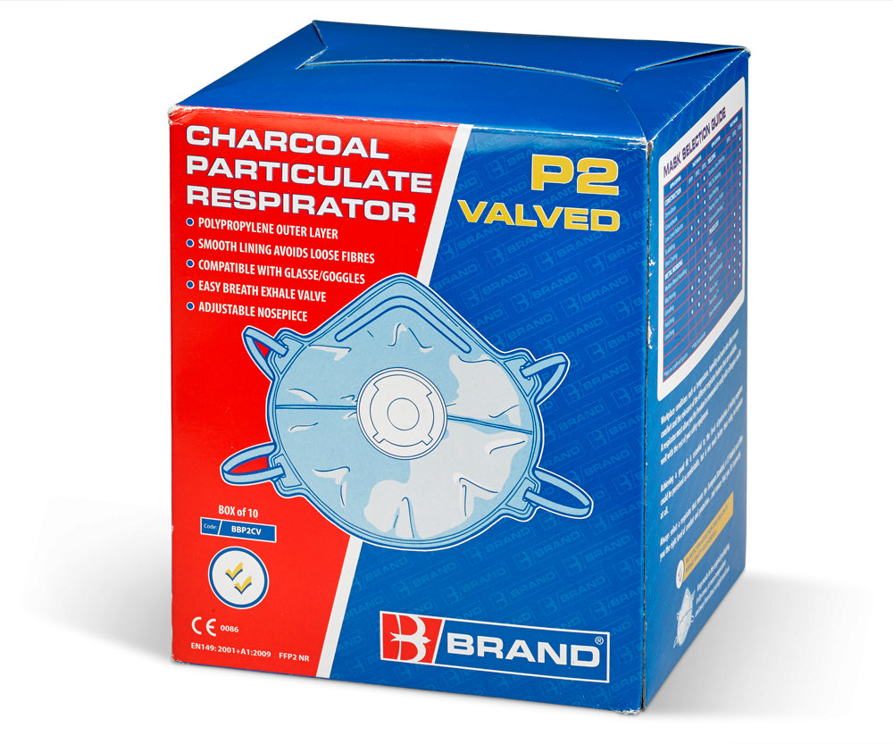 Charcoal Dust Masks 10 Pack BBP2CVN Valved Respirator P2 Latex Free FFP2 Elastic