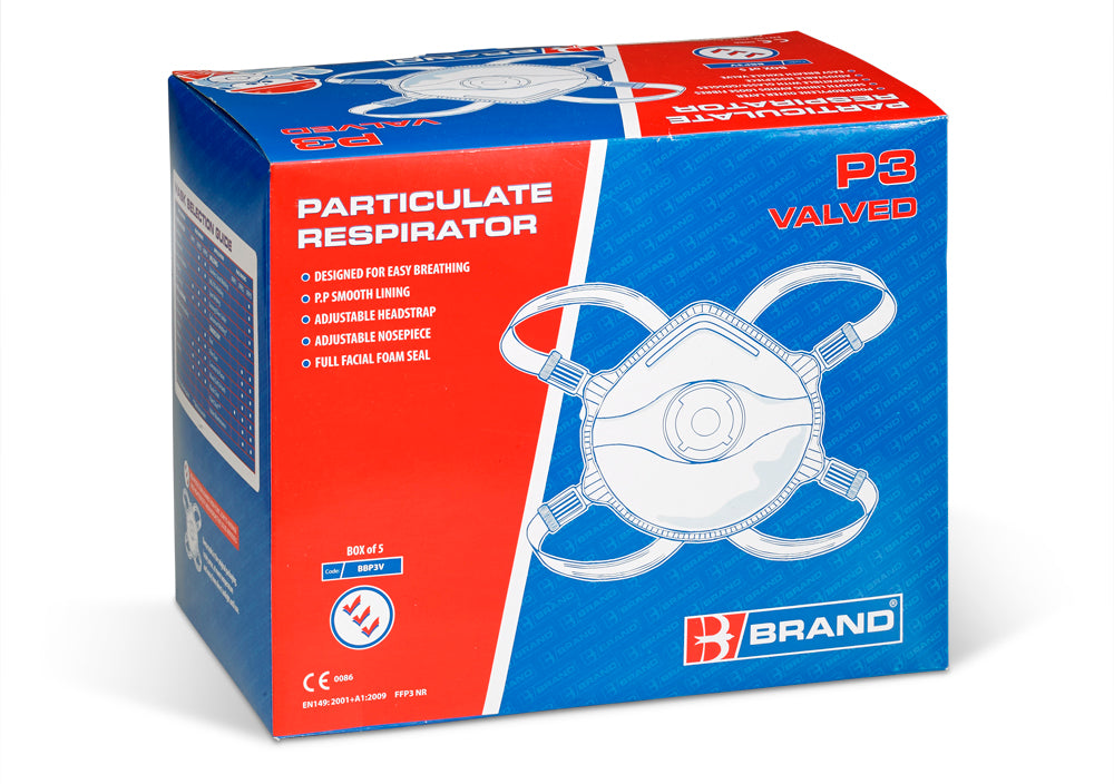 P3 Valved Dust Mask 5 Pack Respirator Disposable BBP3VN Fumes Welding Elasticate