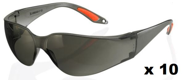 Vegas Safety Glasses Specs Smoked Lens Wraparound Lightweight - Pack of 10
