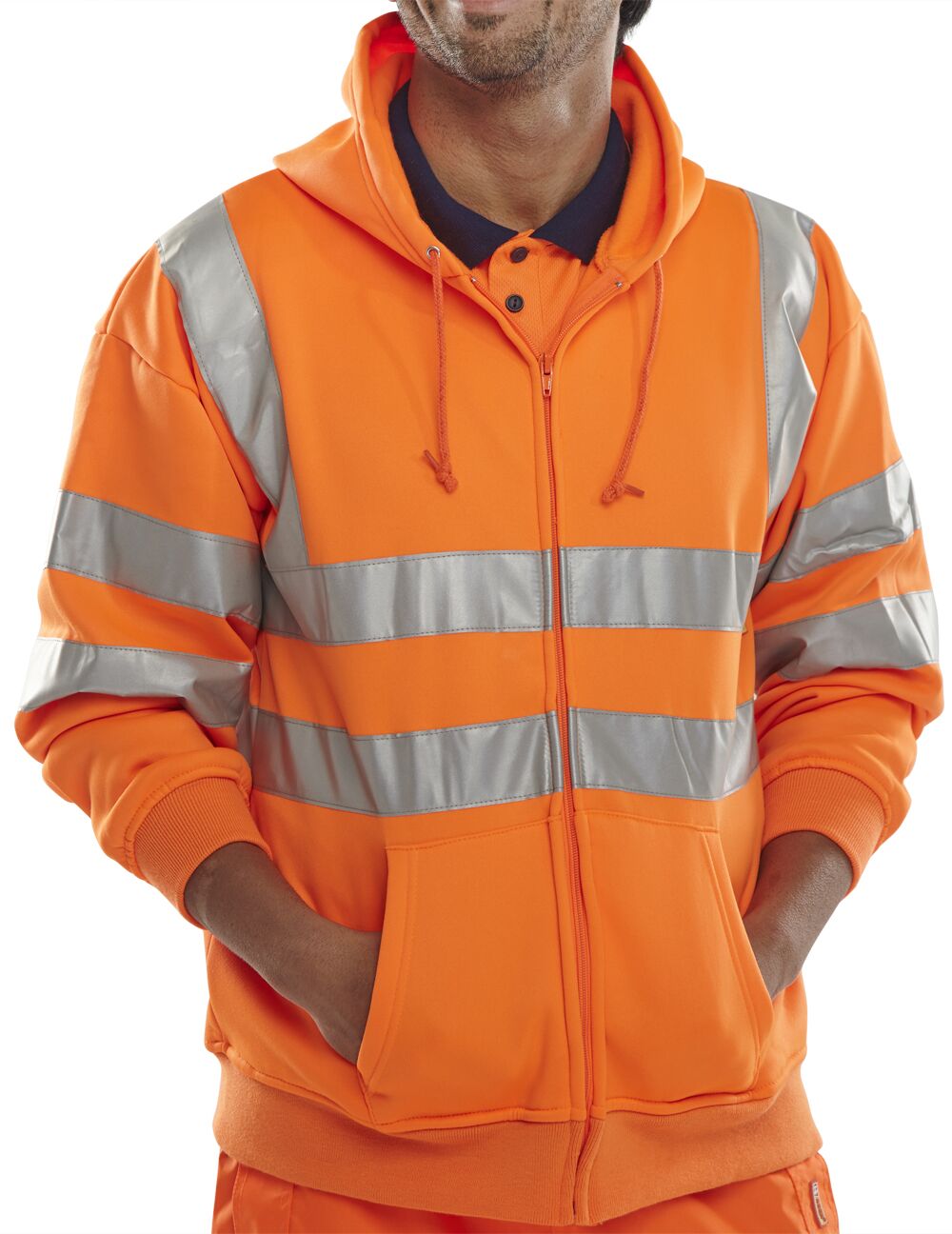 Be Seen Hi High Viz Hoodie Hooded Sweatshirt Full Zip EN20471 Orange Yellow