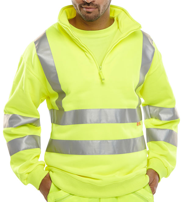 Hi Viz Zipped Sweatshirt Yellow Orange S - XXXL EN20471 Reflective Quarter Zip