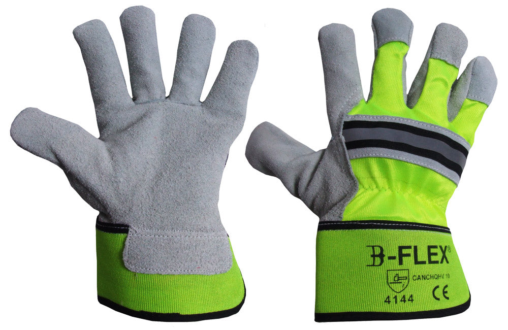 Click B Flex Hi Viz Rigger Work Gloves Yellow 10 Pair Pack Leather Palm Size 10