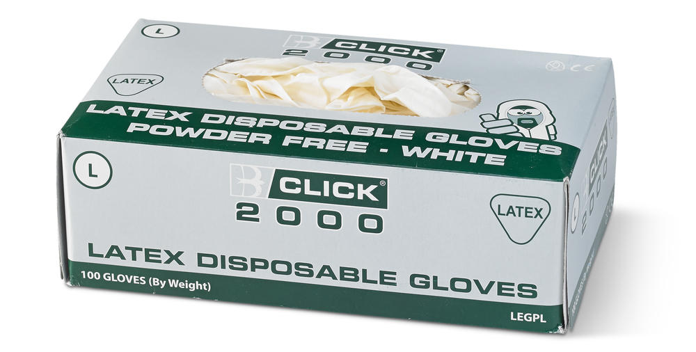Click 2000 Latex Powder Free Disposable Gloves 100 Pack All Sizes EN455-1