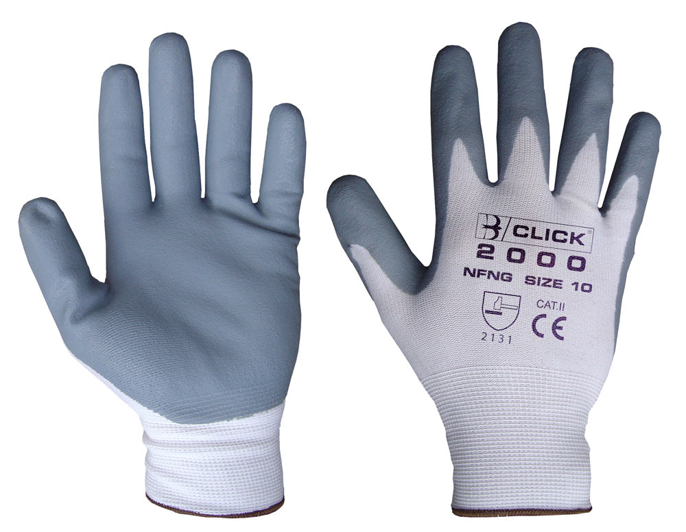 Click 2000 Nylon Work Gloves Nitrile Palm Dipped 10 Pack, Medium - XXL, 8 - 11