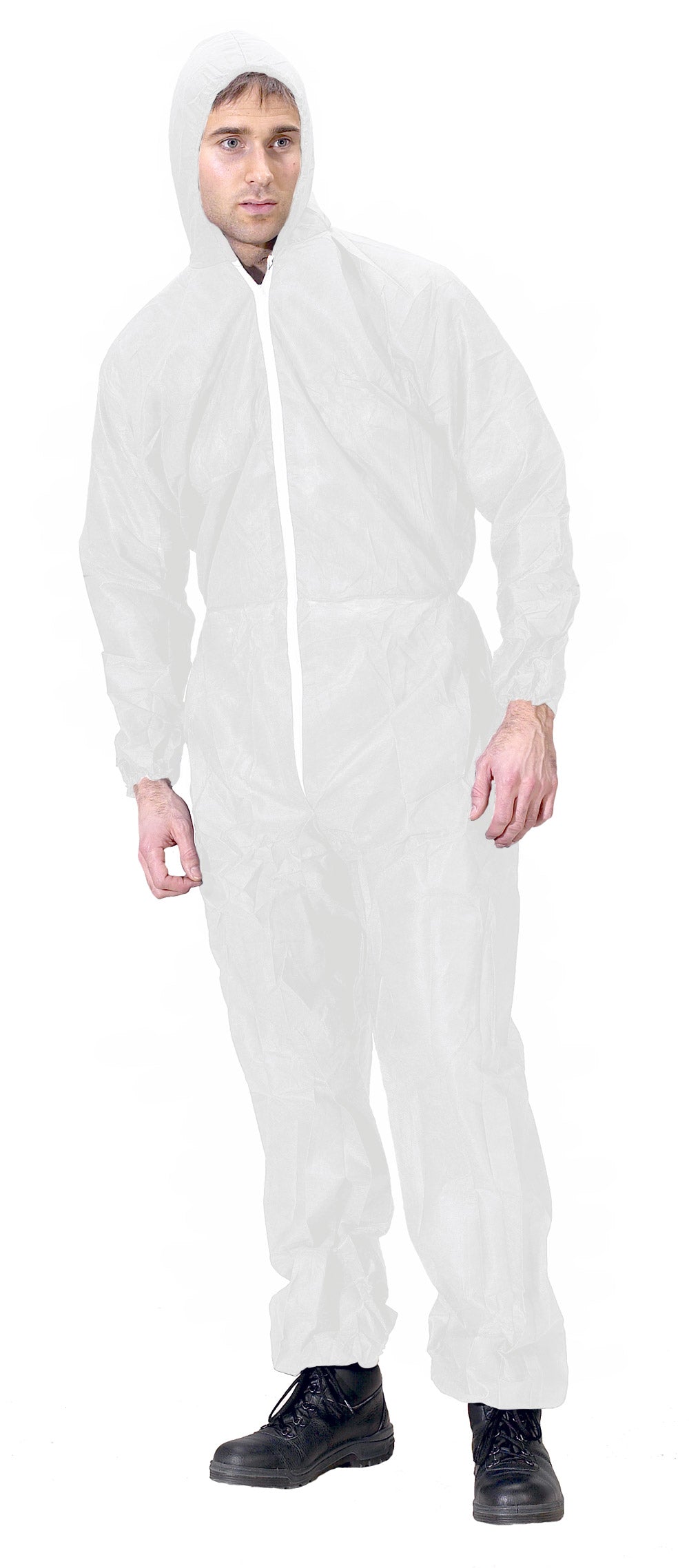 Click Once Disposable Suit Zip Overalls Coverall White Small - XXL 10 Pack