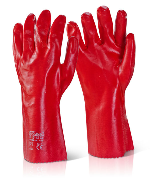 (LL) Red PVC Gauntlet 14" Waterproof Glove Hard Wearing Size 10 XL Pair