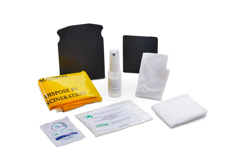 Biohazard Single Use Body Fluid Spill Kit Wipes Spray Apron CM0660 Blood Vomit