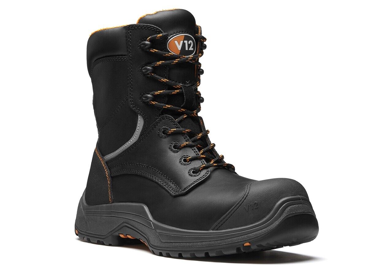 V12 Avenger IGS Safety Work Boots High Leg Zip Side VR620 Black 5-13 Leather