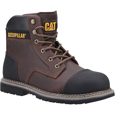 Cat Powerplant Safety Work Boots Scuff Cap S3 Brown Leather Water Resistant 6-13