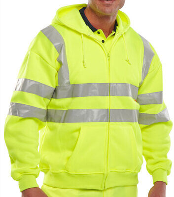 Be Seen Hi High Viz Hoodie Hooded Sweatshirt Full Zip EN20471 Orange Yellow