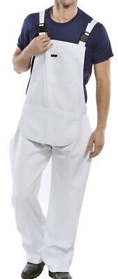 Cotton Drill Painters Bib and Brace White or Navy 32" - 48" Overalls Front Pouch