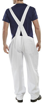 Cotton Drill Painters Bib and Brace White or Navy 32" - 48" Overalls Front Pouch