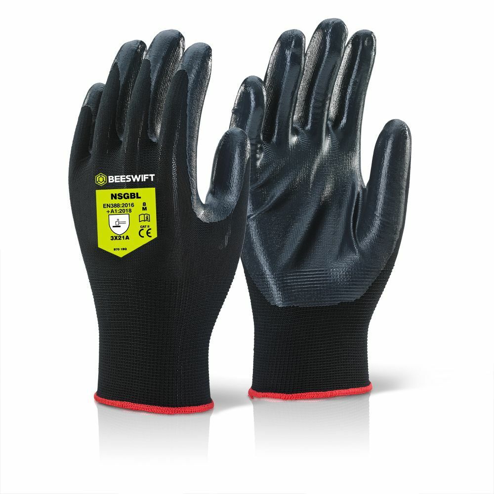 Click 2000 Nitestar Nitrile Coated Precision Work Gloves Black 10 Pair Pack