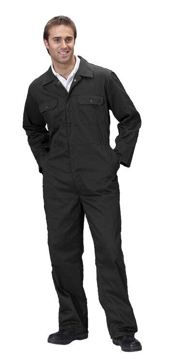 Black Overalls Boilersuit Coverall Click Polycotton Stud Fastening Lightweight