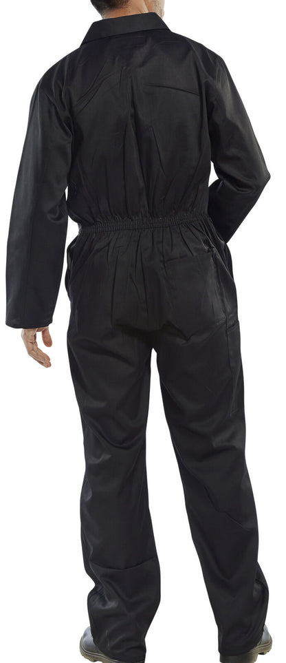 Black Overalls Boilersuit Coverall Click Polycotton Stud Fastening Lightweight