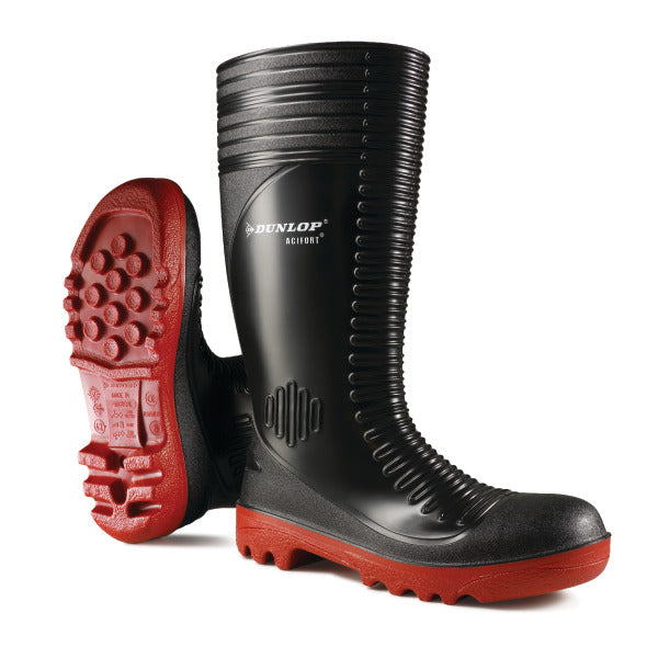 Dunlop Acifort Full Safety Welly Black Ribbed Wellington Boot 6-12 EN:ISO 20345