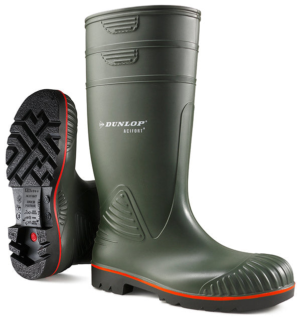 Dunlop Acifort Heavy Duty Full Safety Wellies Green Wellington Boots S5 SRA 6-13