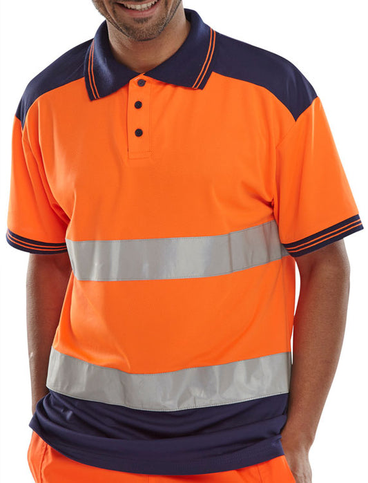 Yellow/Navy or Orange/Navy Hi Viz Polo Shirt 3M EN20471 Small - 4XL