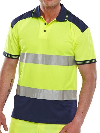 Yellow/Navy or Orange/Navy Hi Viz Polo Shirt 3M EN20471 Small - 4XL