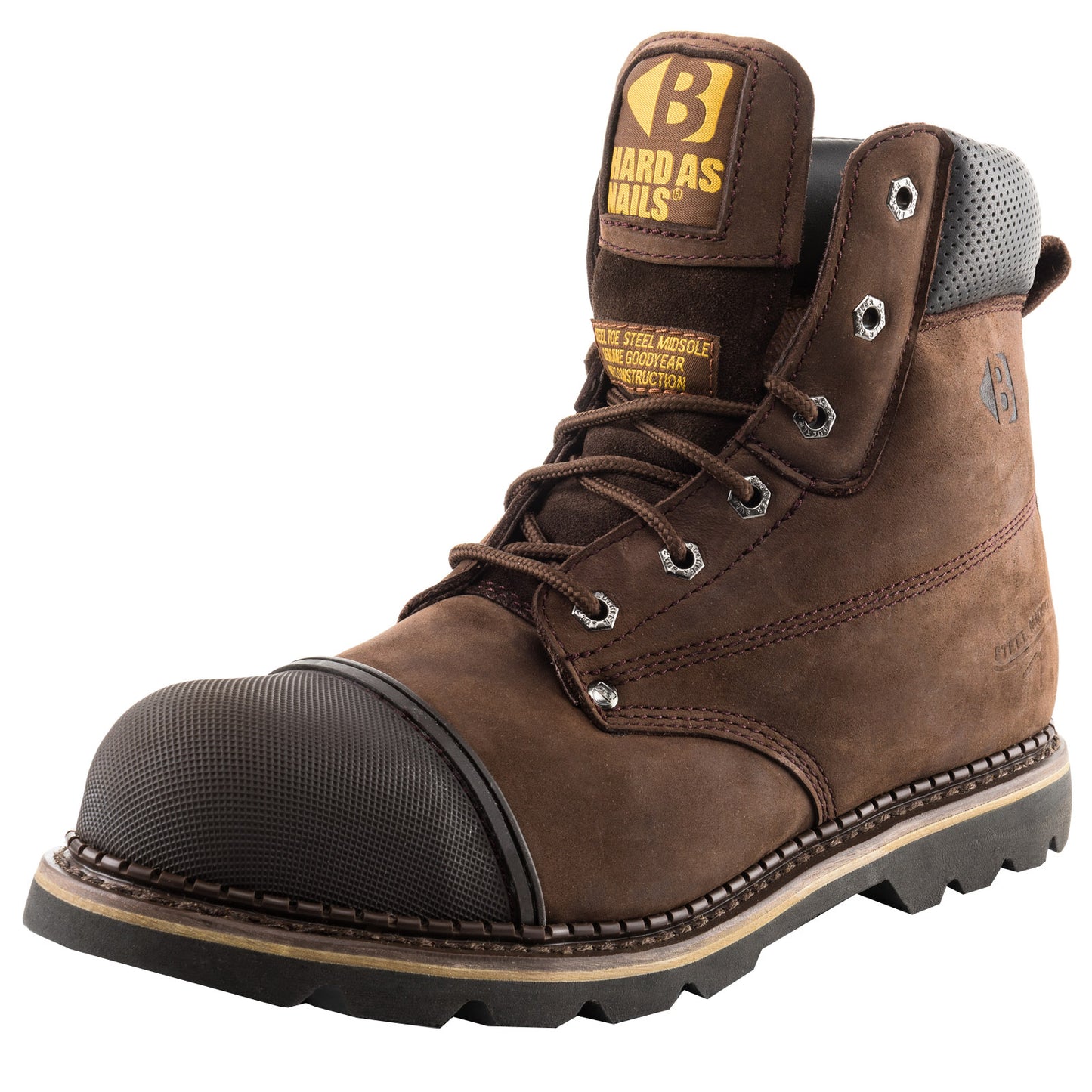 BuckBootz Buckler B301SM Lace Up Safety Work Boots Chocolate Brown