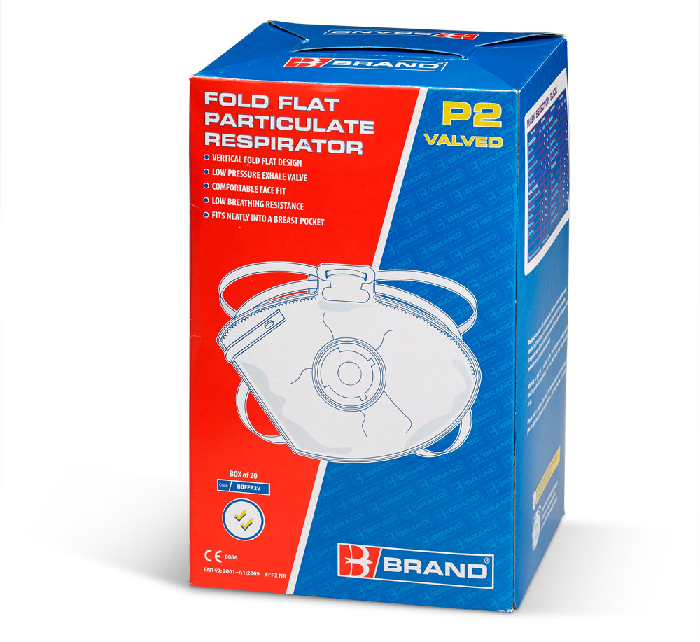 B Brand Fold Flat Disposable Respirator Dust Masks FFP2VN 20 Pack Valved