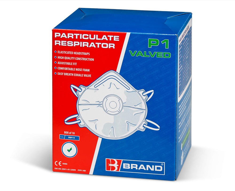 P1V Dust Mask Respirator Comfort FFP1 Valved EN149 Latex Free 10 Pack BBP1VN