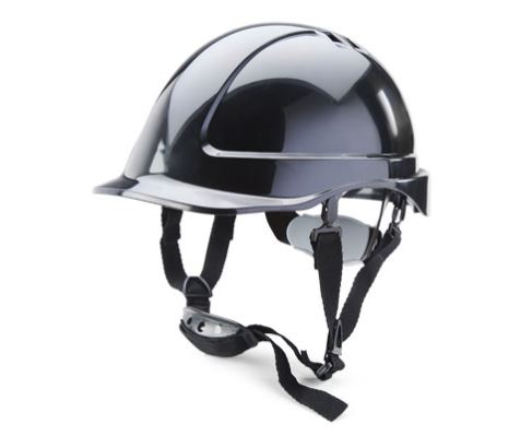 Vented Safety Helmet Reduced Peak Black White Hard Hat Chinstrap Sweatband