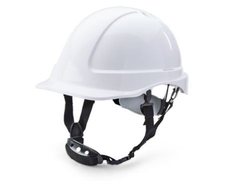 Vented Safety Helmet Reduced Peak Black White Hard Hat Chinstrap Sweatband