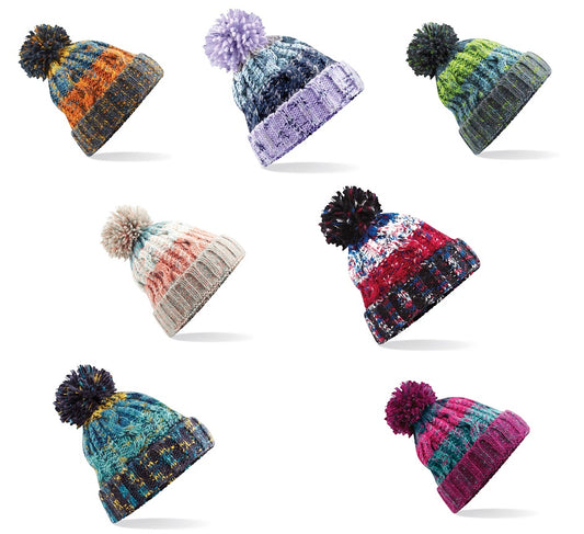 Beechfield Corkscrew Knitted Lined Pom Pom Beanie Bobble Hat BC486 7 Colours