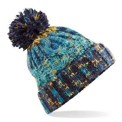 Beechfield Corkscrew Knitted Lined Pom Pom Beanie Bobble Hat BC486 7 Colours