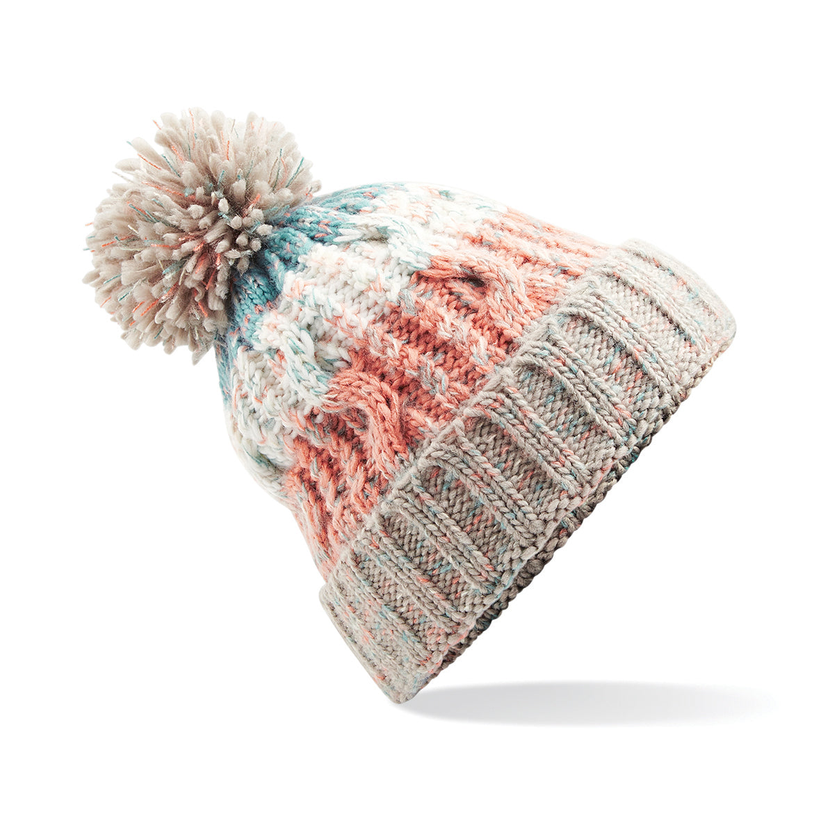 Beechfield Corkscrew Knitted Lined Pom Pom Beanie Bobble Hat BC486 7 Colours
