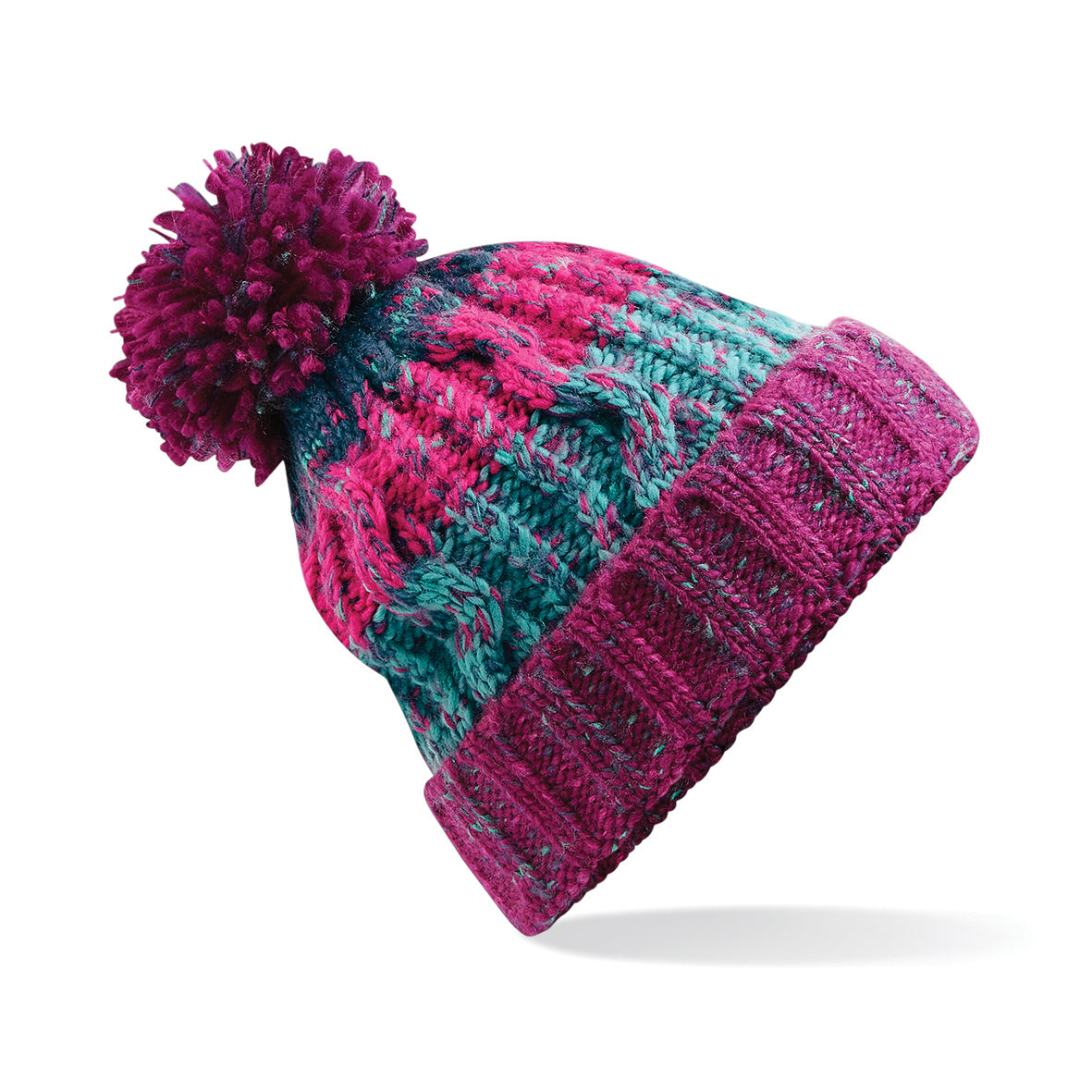 Beechfield Corkscrew Knitted Lined Pom Pom Beanie Bobble Hat BC486 7 Colours