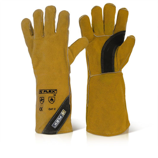 B Flex Premium Gold Welders Gauntlet Pair BFPGW Size 10 EN388 EN407 EN12477