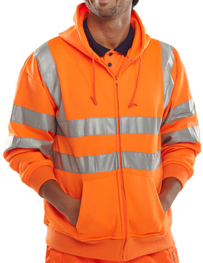 Be Seen Hi High Viz Hoodie Hooded Sweatshirt Full Zip EN20471 Orange Yellow