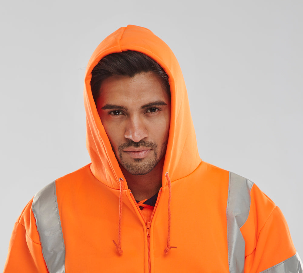 Be Seen Hi High Viz Hoodie Hooded Sweatshirt Full Zip EN20471 Orange Yellow