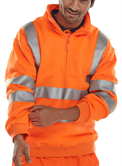 Hi Viz Zipped Sweatshirt Yellow Orange S - XXXL EN20471 Reflective Quarter Zip