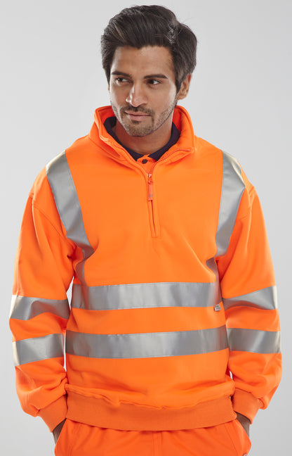 Hi Viz Zipped Sweatshirt Yellow Orange S - XXXL EN20471 Reflective Quarter Zip