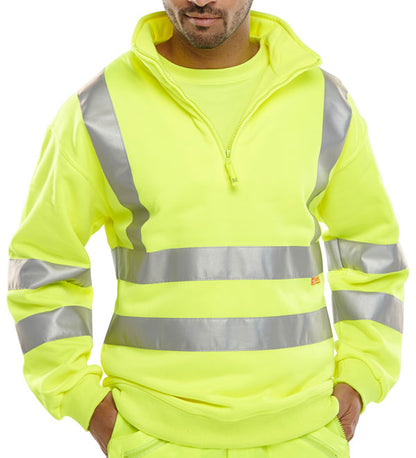 Hi Viz Zipped Sweatshirt Yellow Orange S - XXXL EN20471 Reflective Quarter Zip
