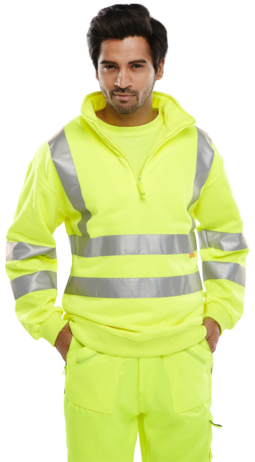 Hi Viz Zipped Sweatshirt Yellow Orange S - XXXL EN20471 Reflective Quarter Zip