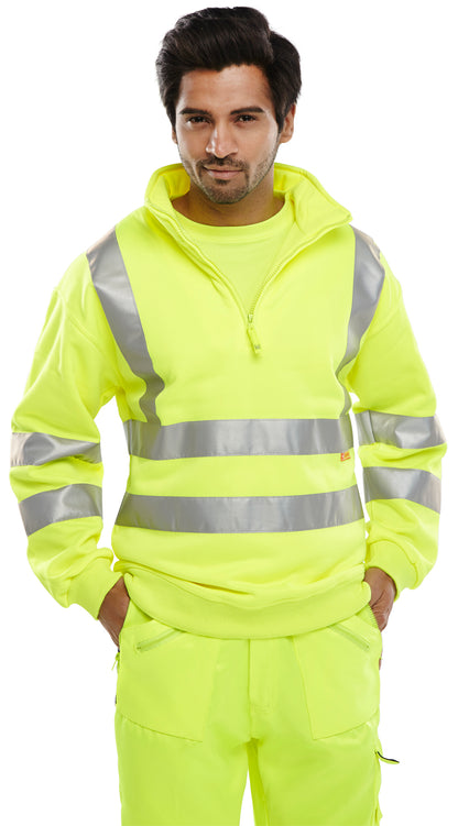 Hi Viz Zipped Sweatshirt Yellow Orange S - XXXL EN20471 Reflective Quarter Zip