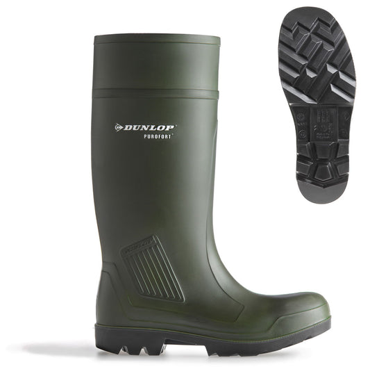 Dunlop Purofort Full Safety Welly Wellies Wellington Work Boots Green Waterproof