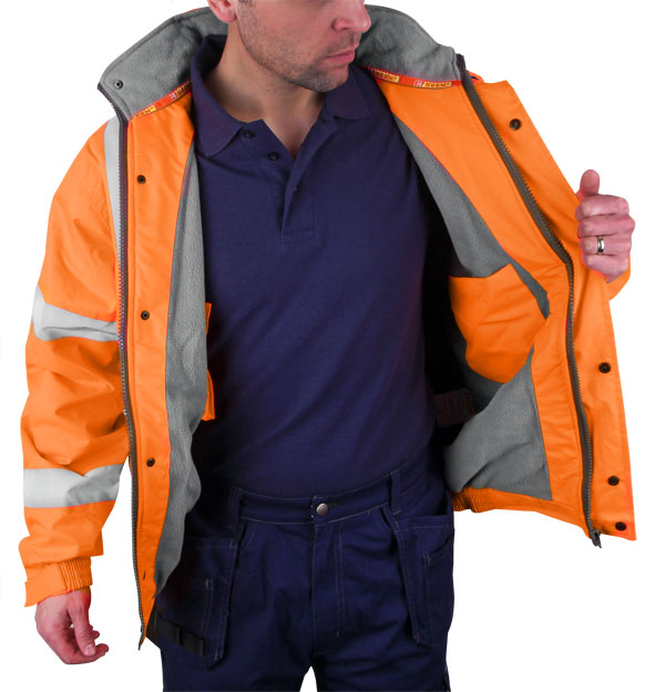 Hi Viz Bomber Jacket Fleece Lined Yellow or Orange EN20471 Small - 6XL