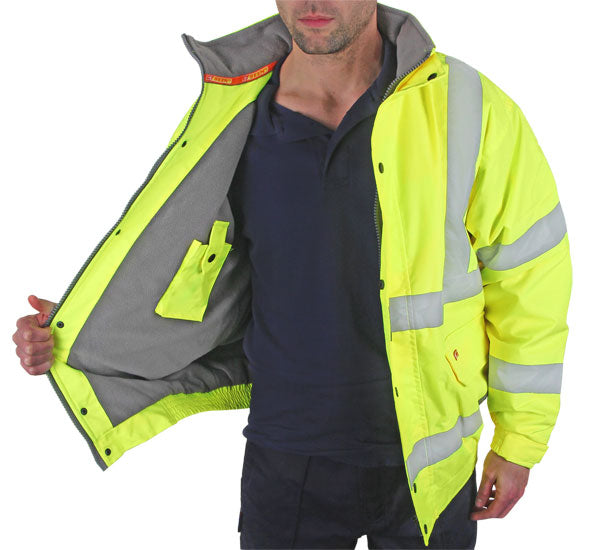 Hi Viz Bomber Jacket Fleece Lined Yellow or Orange EN20471 Small - 6XL