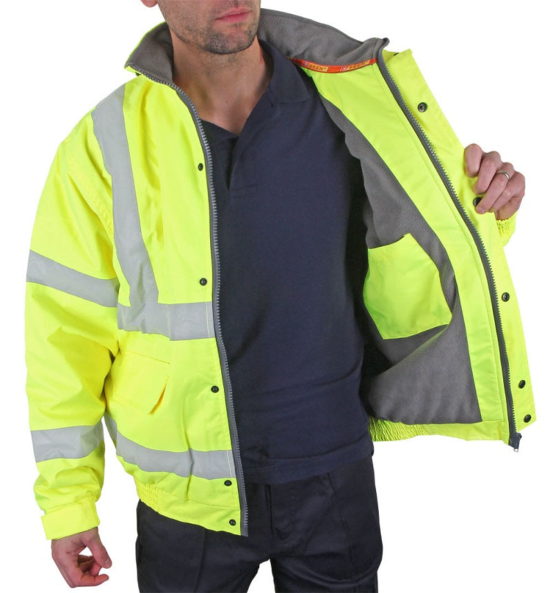 Hi Viz Bomber Jacket Fleece Lined Yellow or Orange EN20471 Small - 6XL