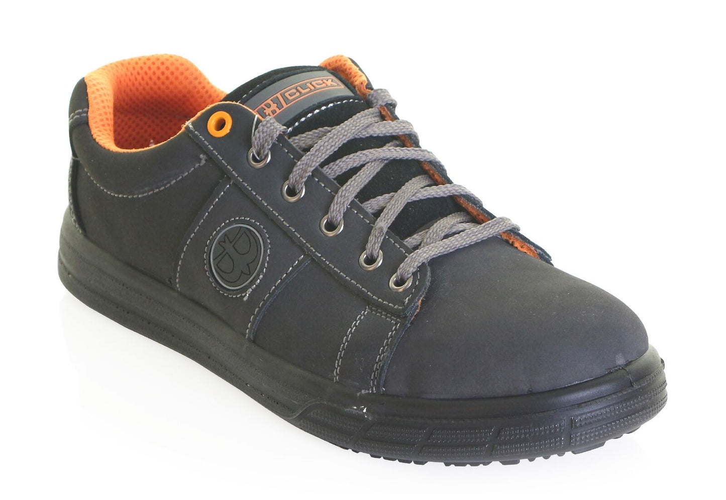 Click Safety Sneakers Shoes Trainers Black & Orange Sizes 3-13 CF18 Leather