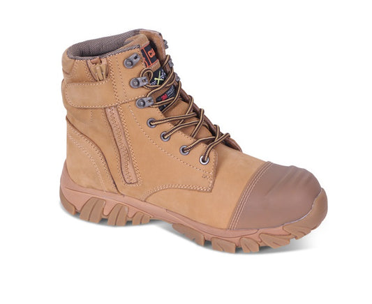 Tan Nubuck Leather High Leg Safety Work Boots Zip Sided Waterproof CF68 S3 6-12