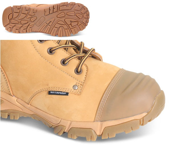 Tan Nubuck Leather High Leg Safety Work Boots Zip Sided Waterproof CF68 S3 6-12